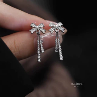 ESCOBAL ต่างหูเงินแท้ Bow Tassel จี้เพชร Moissanite ต่างหูเพชร ต่างหูแฟชั่น ตุ้มหูเงิน วาเลนไทน์
