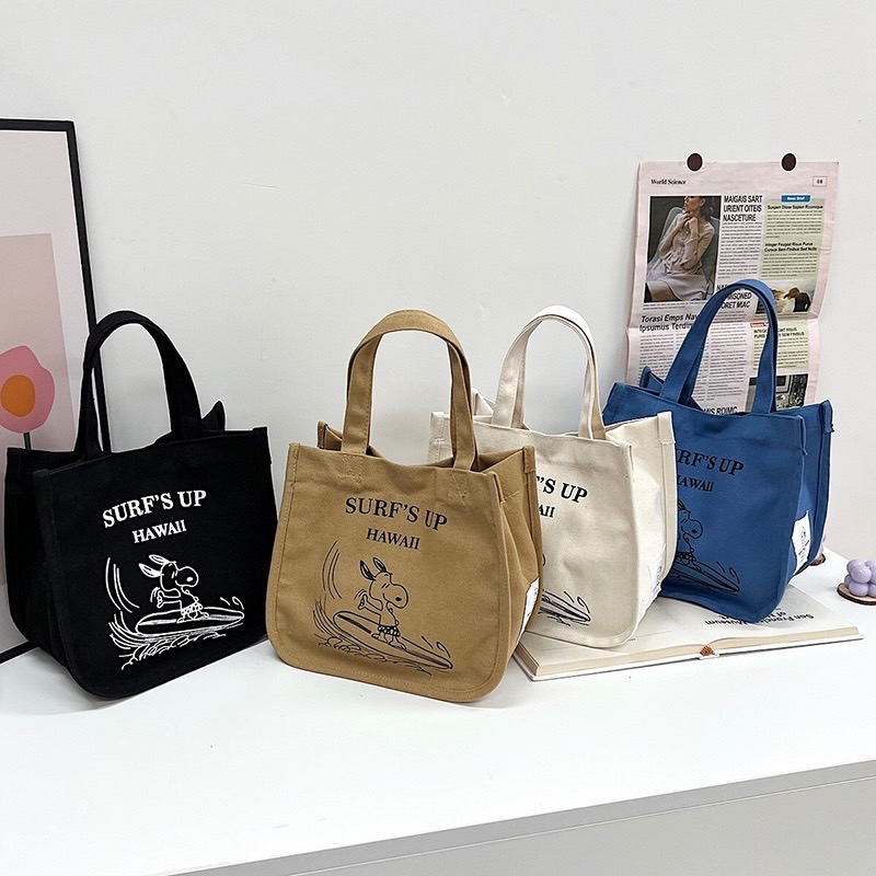 กระเป๋าถือผ้าแคนวาส canvas แฟชั่นขนาดเล็กมีกระดุมแม่เหล็ก พกพาสะดวก จุของได้เยอะ รุ่น H833