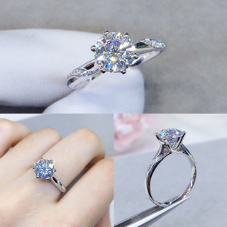 PYN jewelry แหวนเพชร 2 กะรัต เพชร Moissanite เงินแท้ 92.5% ชุบทองคำขาว