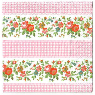 Pladao Napkin ภาพ Cath Kidston ดอกไม้ แถบกุหลาบ สก็อตชมพู กระดาษ แนพกิ้น สำหรับงานศิลปะ เดคูพาจ decoupage ขนาด L 33x33