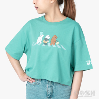 DOSH WOMENS CROPPED TOPS WE BARE BEARS เสื้อยืดทรงครอปสั้น ผู้หญิง FBBWT1034-GR1