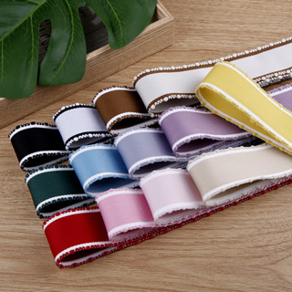 พร้อมส่ง ริบบิ้นผ้าสไตล์เกาหลี เส้นขอบขาว เล่นขอบ  ขนาด 4 ซม.