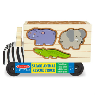 [10ชิ้น] รุ่น 5180 บล็อกหยอดรูปสัตว์ Melissa &amp; Doug Animal Rescue Shape Sorting Truck 10 Pcs รีวิวดีใน Amazon USA  มีรถในตัว หลังเปิดได้ พร้อมคนขับ 2 คน ไม้อย่างดี ของเล่น