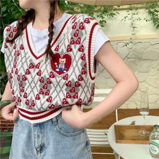 (พร้อมส่งจากไทย) 🧸เสื้อกั๊กไหมพรม แฟชั่นเกาหลี ญี่ปุ่น ปักลายหัวใจ หมี ขนาดฟรีไซต์