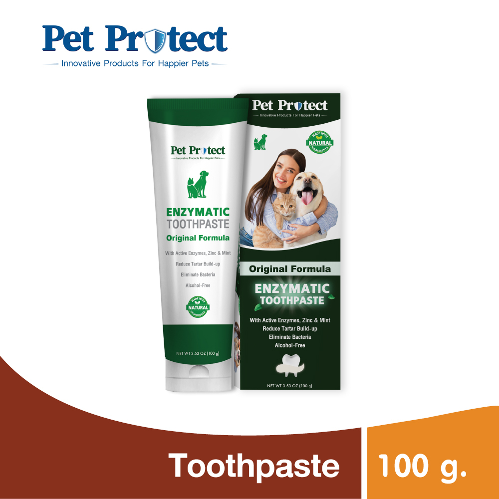 [00432] Pet Protect Toothpaste ยาสีฟัน ยาสีฟันผสมเอนไซม์ ควบคุมหินปูนพิเศษ ลดกลิ่นปาก สำหรับสุนัขและแมว (100 กรัม/หลอด)