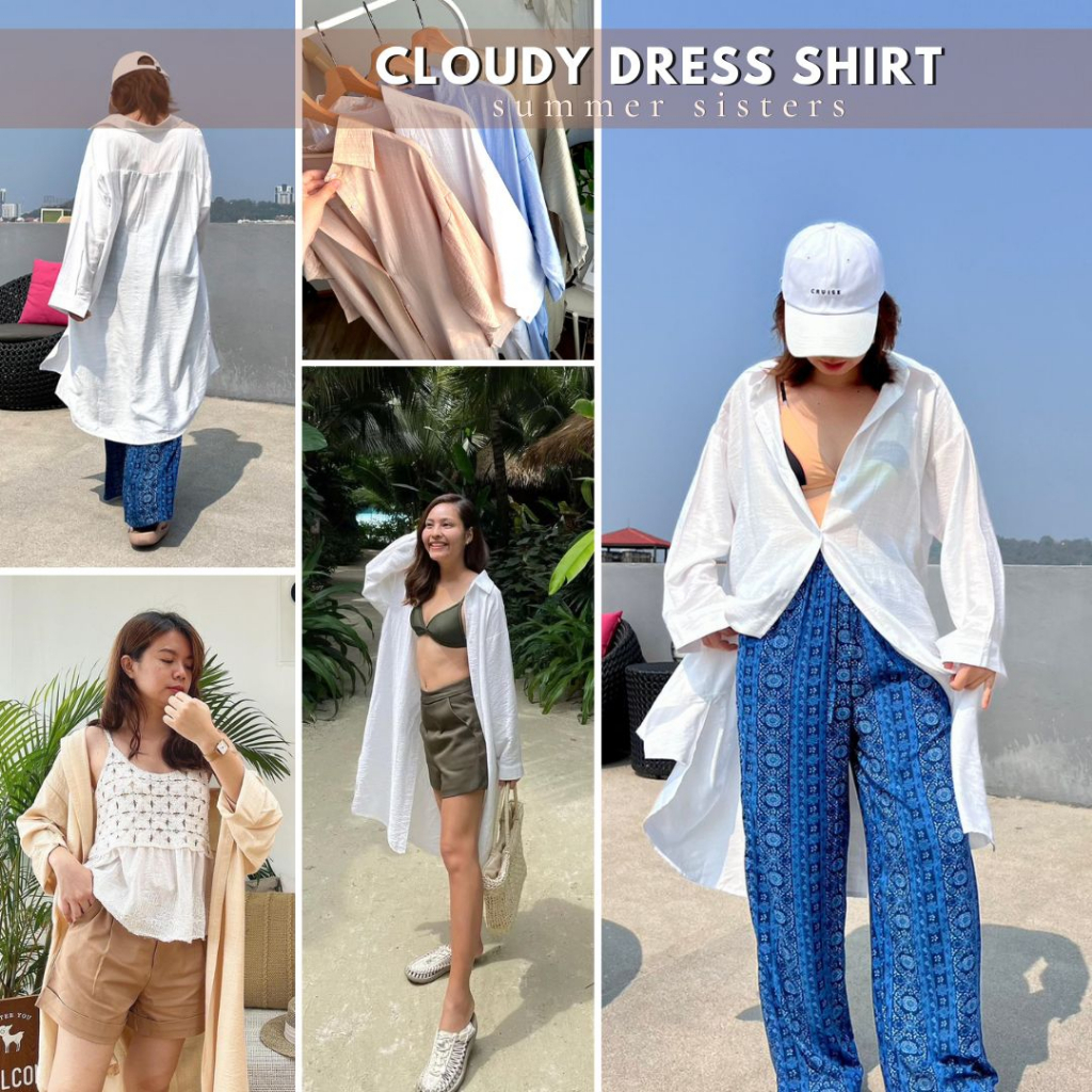Cloudy​ dress​ shirt – เสื้อเชิ้ตยาว ใส่เป็นเดรสเชิ้ตได้ ผ้าไม่บาง ผ่าข้าง ผ้า cotton silk นุ่มลื่นใส่สบาย – โปรปัง