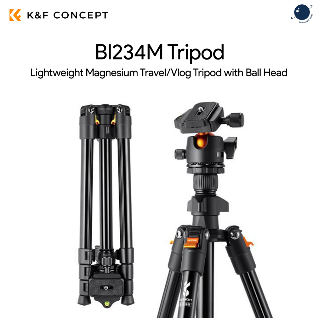 K&F Concept BI234M Lightweight Magnesium Travel/Vlog Tripod with Ball Head ประกันศูนย์ไทย 1 ปี