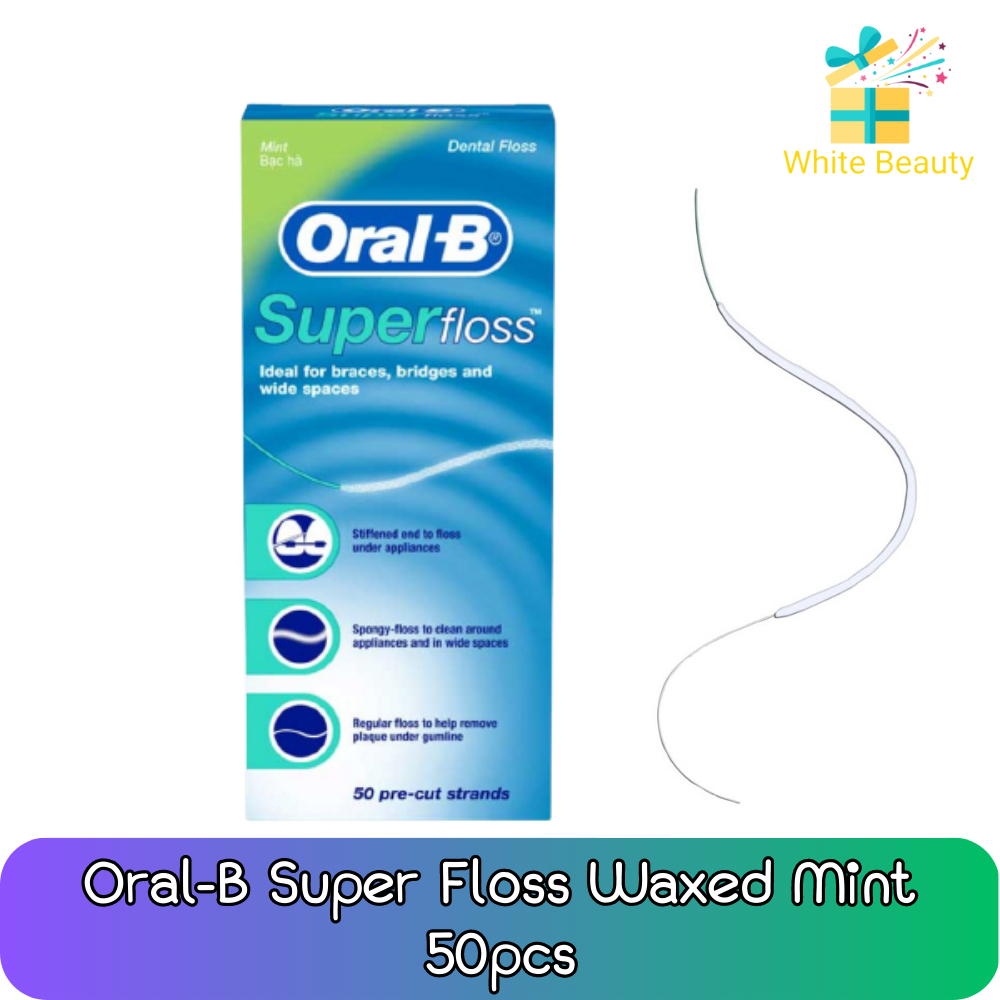 Oral-B Super Floss Waxed Mint 50pcs. ออรัลบี ไหมขัดฟัน ซูเปอร์ ฟลอส มินท์ 50เส้น (กล่อง)