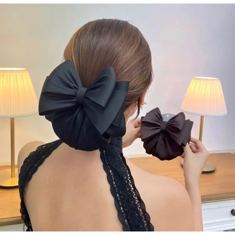 เน็ตติดผมผ้าซาตินที่เรียบและหรู กิ๊บติดผม โบว์ติดผมรุ่น Italy Silk Satin