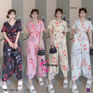 MF18616  Jumpsuit  จั้มสูทแขนสั้น ขายาว งานผ้า ไหมอิตาลี่ ลายดอกไม้  สุดคูล ที่ออกมาเอาใจสาวๆ แนวหวานๆ มีซิปหลัง มีกระเป