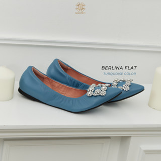 รองเท้าหนังแกะแท้รุ่น Berlina Flat Turquoise color (สีฟ้า)