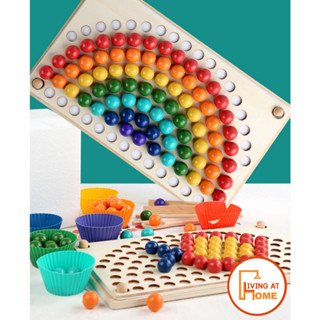 3in1 ชุดหัดตัก สายรุ้ง ตกปลา วางภาพ ฝึกคีบ แยกสี สอนนับ ทำจากไม้ มอนเตสซอรี่ Montessori toy