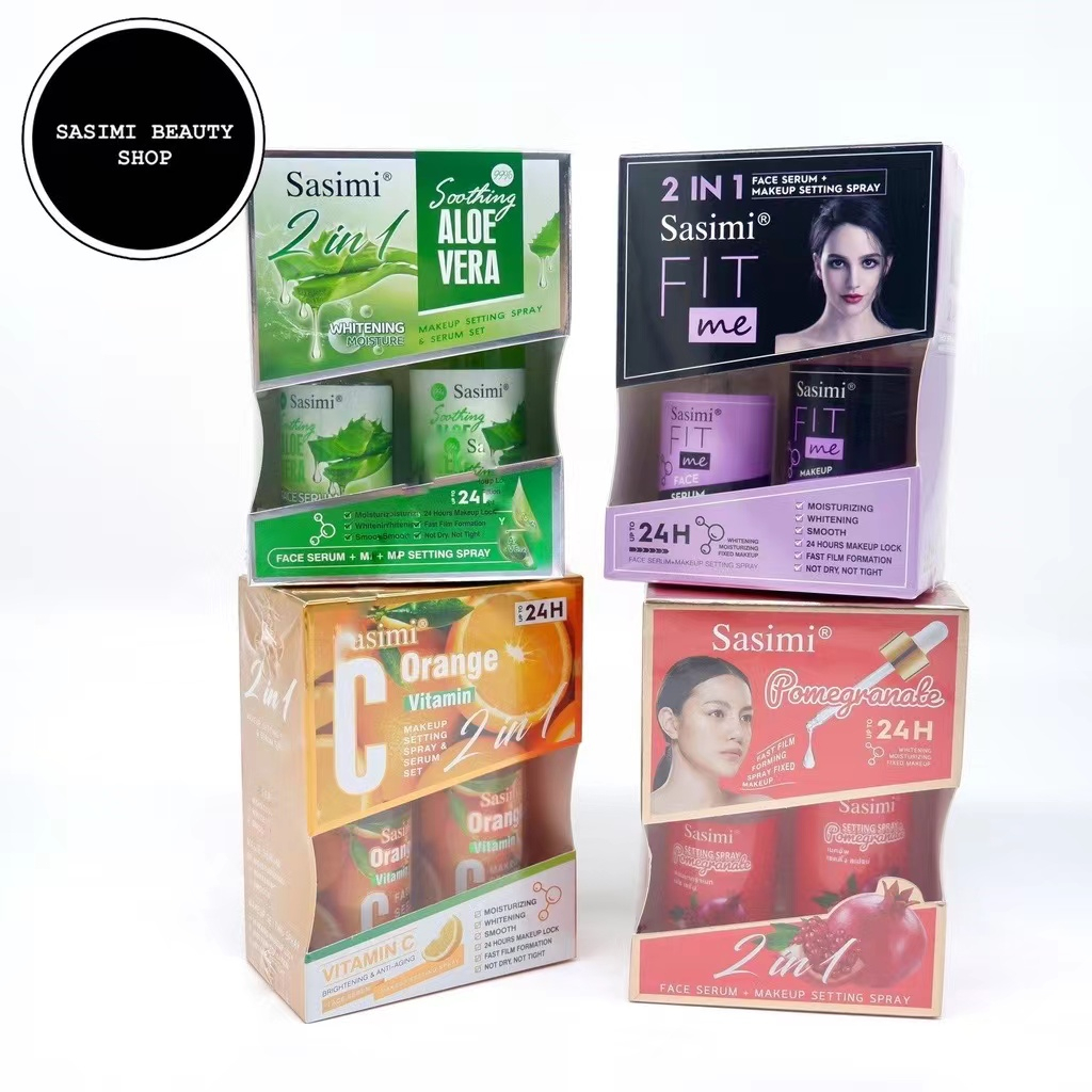 SASIMI Makeup Setting Spray & Serum Set เซรั่มบำรุงผิวหน้า และเซตติ้งสเปรย์ 4สูตร