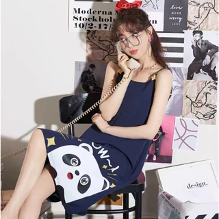 146 เสื้อนอนหรือชุดนอนสายเดี่ยวกระโปรงยาวน่ารักๆลายการ์ตูนราคาถูกๆผ้านิ่มฟินใส่สบายมากๆ (สินค้าพร้อมส่ง)