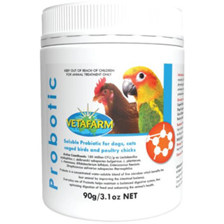 Vetafarm Probotic โปรไบโอติก ช่วยระบบการย่อย ลดปัญหาท้องเสีย ฟื้นจากการป่วย (90g) ป้องกันนกไม่ให้ป่วยง่าย