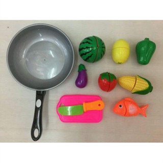 ของเล่นสมมุติ ชุดหั่นผัก ผลไม้พร้อมกระทะ cuttinh toy with pan ของเล่นเสริมพัฒนาการ หั่นผัก หั่นผลไม้