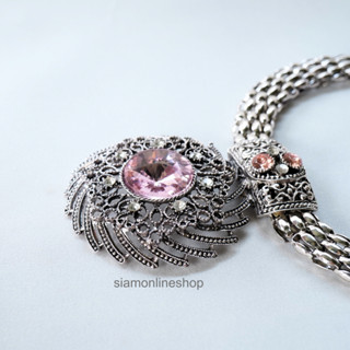 VINTAGE NECKLACE สร้อยคอ สไตล์วินเทจ แบบโชว์คอ ประดับคริสตัลสีชมพู รุ่น siam-vintage1038 by siamonlineshop