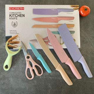 6pcs Home Professional Cooking Kitchen Meat Ergonomic Bread Easy Clean Wheat Straw Coating Macaron Color Set