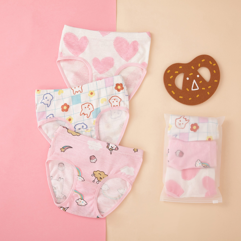 Little Piglet พร้อมส่ง แพค 3 ตัว กางเกงในเด็กหญิง ขาเว้า ขาสั้น ลายน่ารัก ผ้าฝ้าย เนื้อนิ่ม