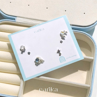 earika.earrings - sky blue diamond diana set เซ็ตต่างหูพระจันทร์สีโฮโลแกรมก้านเงินแท้ ผิวแพ้ง่ายใส่ได้