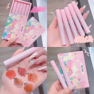 (ใหม่/พร้อมส่ง) เซทลิปสติก ลิปสติก 5สี 5แท่ง โทนสีสไตล์เกาหลี เนื้อแมทต์กำมะหยี กันน้ำ ติดทนนานตลอดวัน ลิปสติกไม่ติดแก้ว