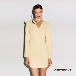 VICKTEERUT Re-Edition Long Sleeve Mini Dress with Ruffle Detail เดรสแขนยาว เดรสสั้น ตกแต่งระบาย