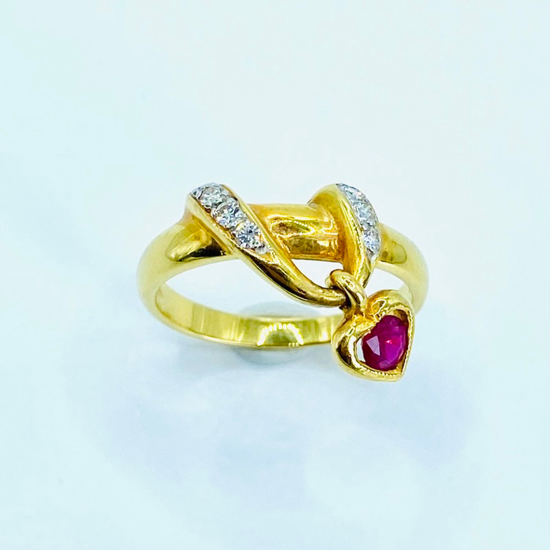 แหวนทอง💫size 54 ; แหวนทอง พลอยทับทิมพม่า เพชรแท้ A13436
