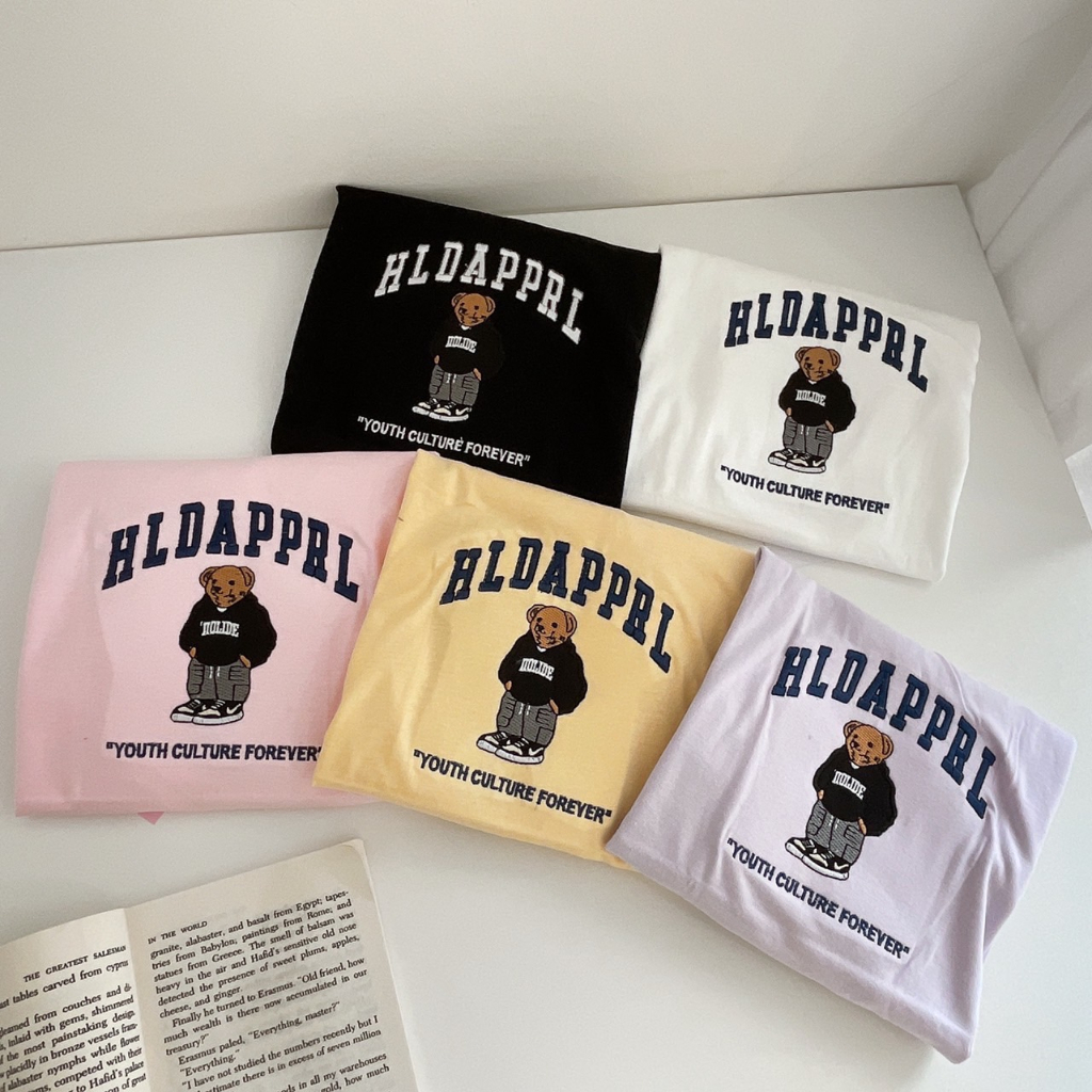 S267 เสื้อยืด oversize ผ้าคอตตอน ปัก หมี HLDAPPRL