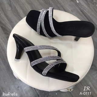 A-0111 รองเท้าส้นสูงแต่งอะไหล่เพชร แบบเปิดส้น สูง 3 นิ้ว