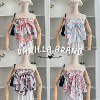 เสื้อสายเดี่ยวระบาย2ชั้น โบว์ผูกหน้า