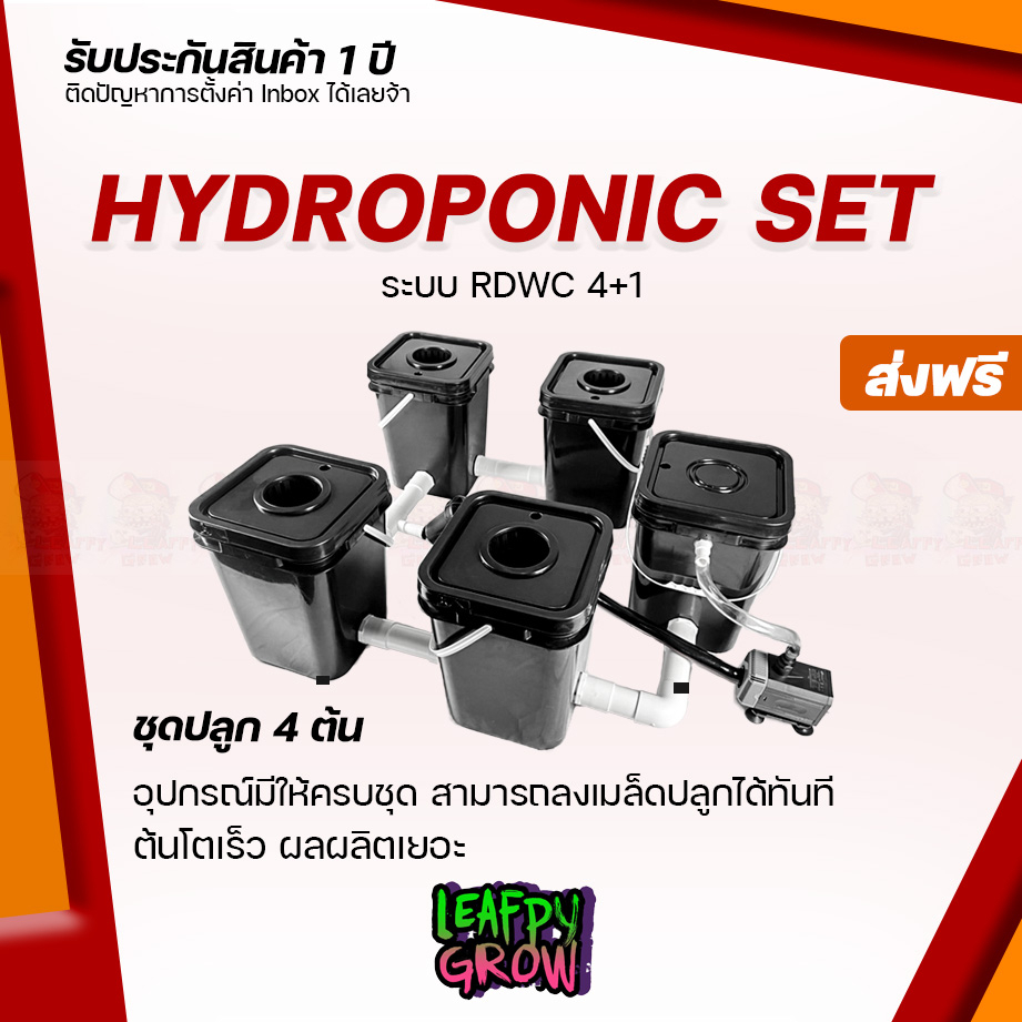 [ส่งฟรี] ชุดปลูกไฮโดรโปรนิกส์ 4 ต้น ระบบ RDWC ต้นโตเร็ว ผลผลิตเพิ่มขึ้น Hydroponic RDWC Grow Set