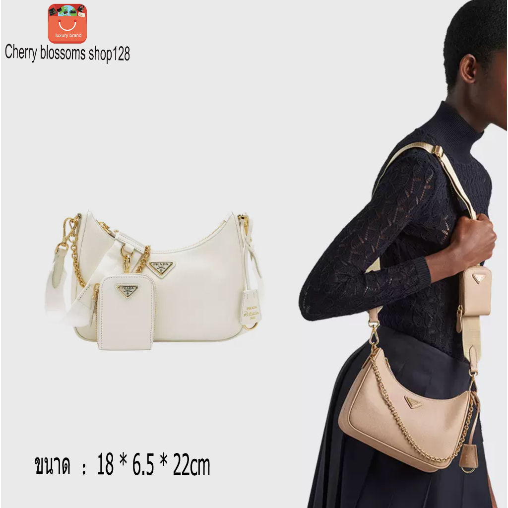 แท้💯 Prada ✅กระเป๋าสะพายไหล่กระเป๋าสะพายข้างแบบสามในหนึ่งเดียว
