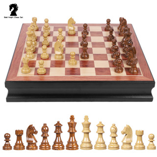 (ตัวแทนchessgo)ชุดหมากรุกสากลไม้ German Knight Staunton Chess Set 1