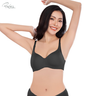 Presea บราไร้โครง Wireless bra ตกแต่งผ้าลูกไม้ด้านหลัง สีดำ MA1514