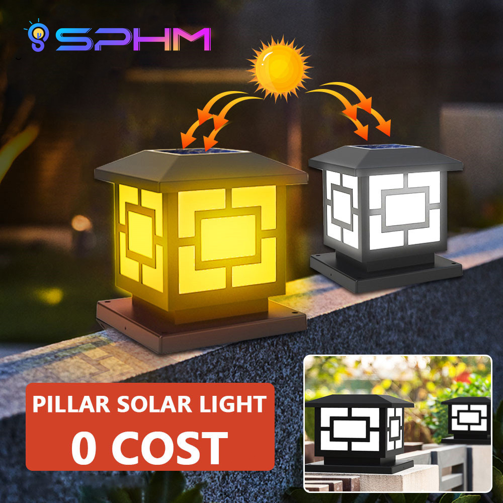 โคมไฟโซล่าเซลล์ IP67 กันน้ำ RGB ปรับได้ 6 สี LED โคมไฟหัวเสา ไฟสวนพลังงานแสงอาทิตย์ ไฟตกแต่งสวน ใช้พลังงานแสงอาทิตย์