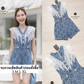 Playsuit สวยเก๋ ดูดีมีสไตล์ ใส่ชิลๆได้ทุกโอกาสเลยนะคะ ผ้ายีนส์ดีมาก ลายแบรนด์ดัง สีสวย งานซิปหลัง แต่งระบายด้วยผ้าลูกไม้