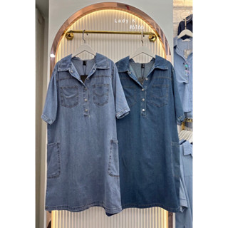 New Denim Dress 💛 เดรสยีนส์สุดน่ารัก ผ้าไม่หนาใส่สบายๆ แต่งกระเป๋าที่อกและด้านข้างชิคๆ