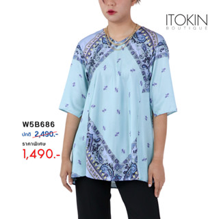 ITOKIN เสื้อเบลาส์ตัวยาวผ้าซาตินพิมพ์ลาย  W5B686