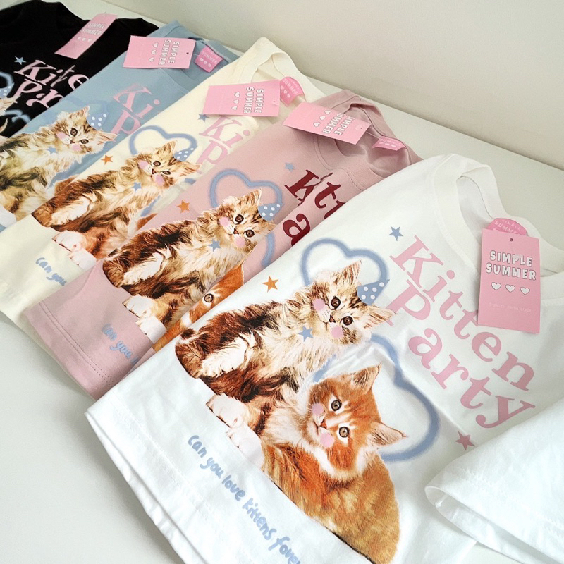 Sugarbeetshop | S350 CROP Kitten Party เสื้อยืดทรงครอป ผ้าคอตตอน