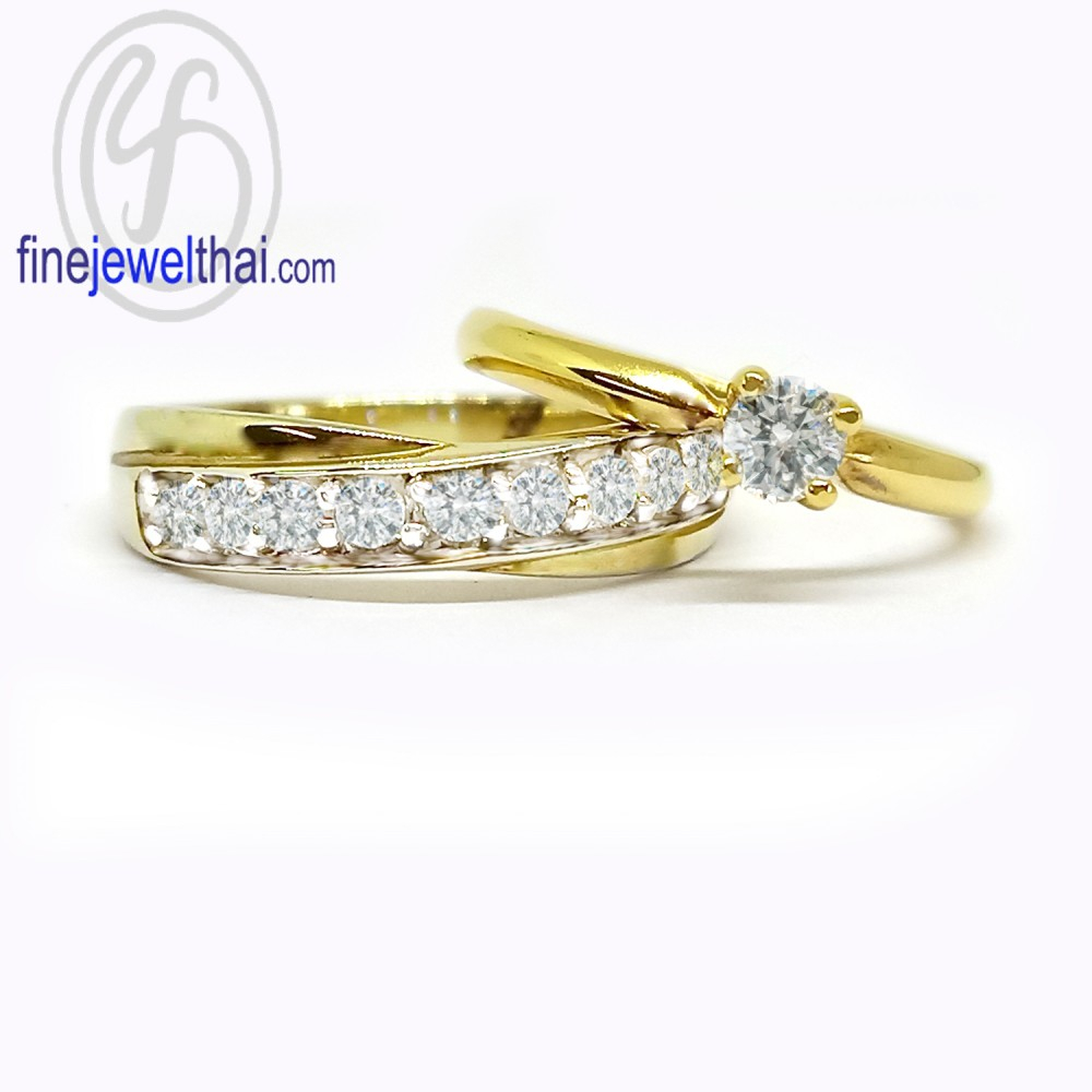 Finejewelthai-แหวนคู่-แหวนเพชร-แหวนเงินแท้-เพชรสังเคราะห์-แหวนแต่งงาน-ชุบทอง-R1147-1183cz-g