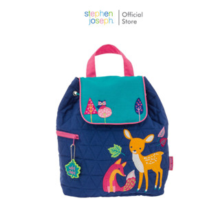 Stephen joseph กระเป๋าเป้ผ้าปักลาย ยอดนิยมจากอเมริกา ฟรีสติ๊กเกอร์ติดชื่อ QUILTED BACKPACK WOODLANDกระเป๋าสะพายหลังสะพาย