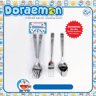 ช้อน ส้อม สแตนเลส พลาสติก คิตตี้ โดราเอมอน โดเรมอน ลายลิขสิทธิ์ Kitty Doraemon ช้อนส้อม การ์ตูน เด็ก