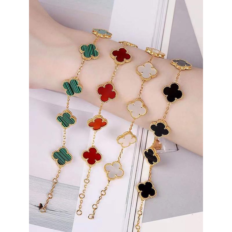 กำไลข้อมือ 18k ข้อมือดอกลงยา พรีเนียม ดอกสองหน้า สแตนเลสแท้ไทเทเนี่ยมเคลือบ ทองเค ไม่ลอกไม่ดำ