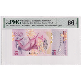 Bermuda 5 Dollars 2009 P 58a Gem UNC PMG 66 EPQ &amp;quot;Bermuda Onion&amp;quot; Prefix