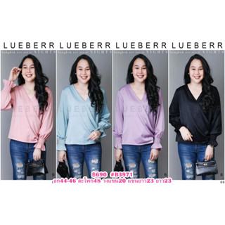 (อก46) B3971 BLUEBERRY NIGHTS เสื้อเชิ้ตคอวีด้านหน้าไขว้แขนยาว ผ้ากึ่งเงา ผ้าโพลีเอสเตอร์ผสมเนื้อนุ่ม