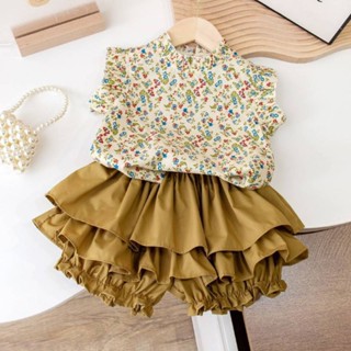 (พร้อมส่งในไทย)ชุดเซ็ทเด็กหญิงเสื้อลายดอก+กางเกง 6เดือน-6ขวบ