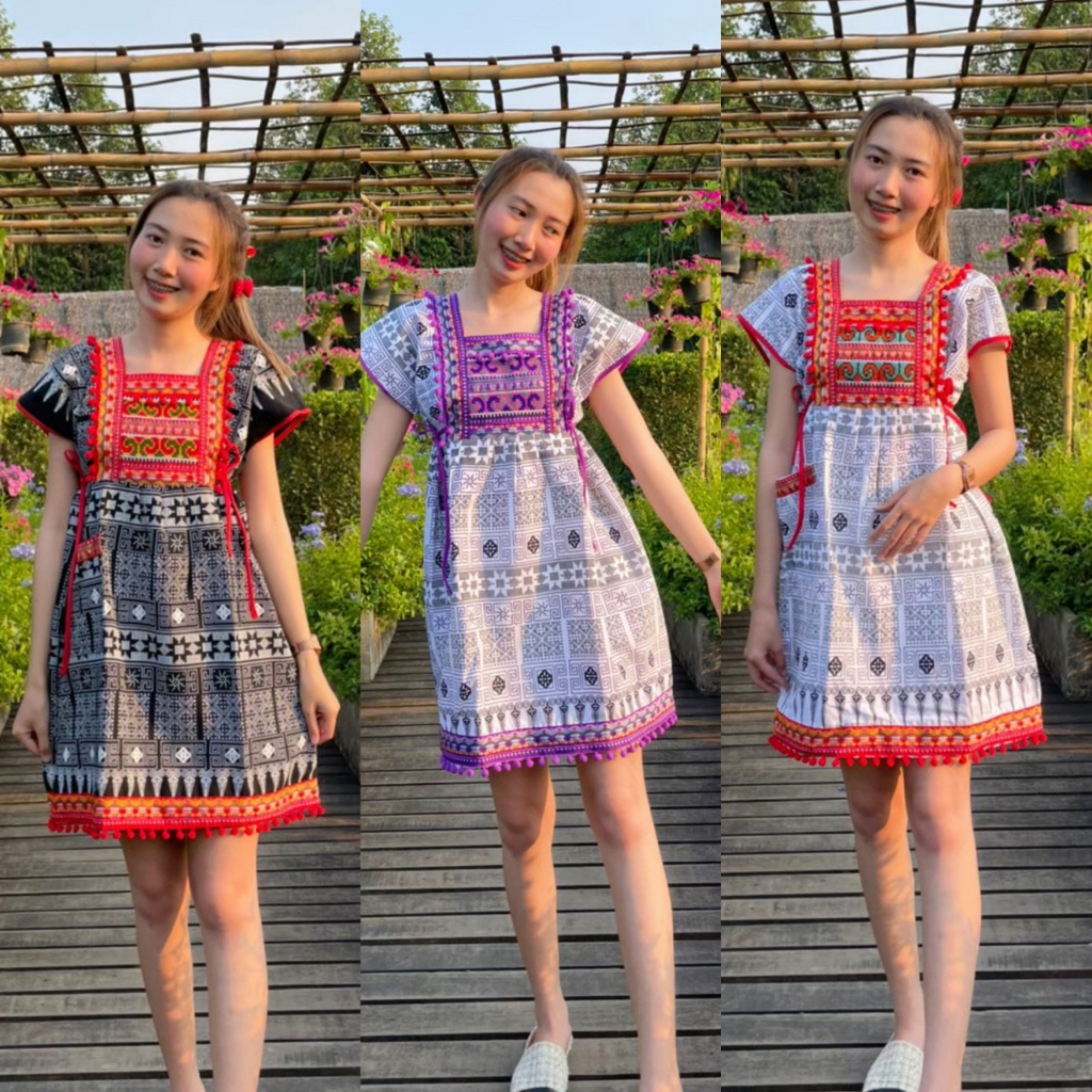 ชุดดอย |แอ่วเหนือ|เดรสผ้าฝ้าย|ชุดชาวเขา เดรสคริสมาส (มีเรทราคาส่ง)