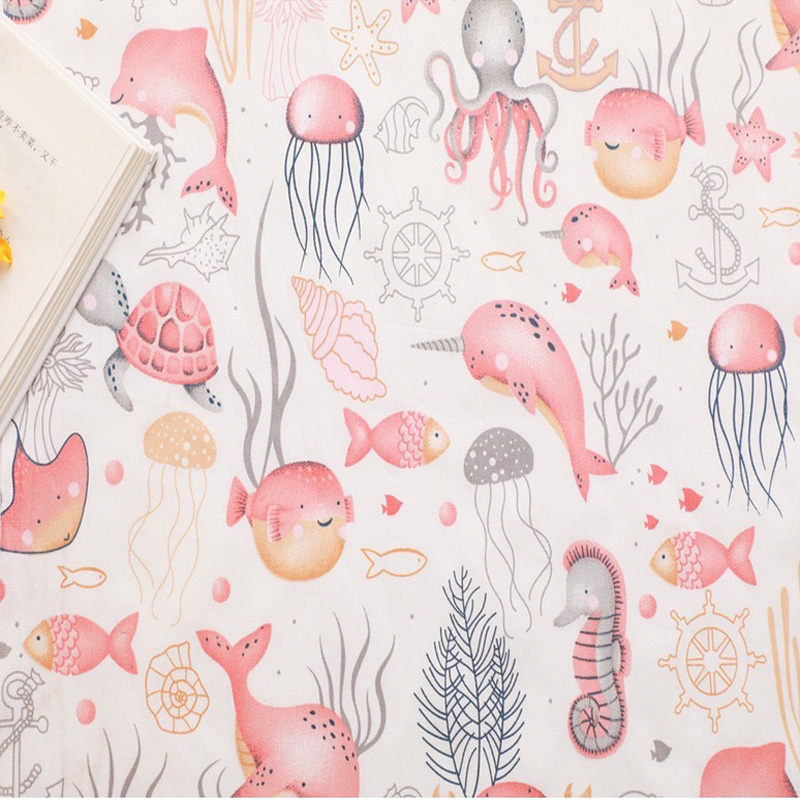 ผ้าคอตตอน 100% ทอทวิล ผ้าเมตร หน้ากว้าง1.6 เมตร ลายไดโนเสาร์ ลายปลา ทะเล