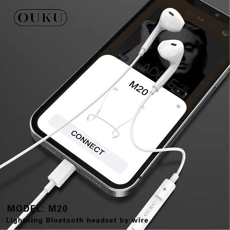 Ouku รุ่น M20 หูฟัง ear phone สำหรับ lOs ไอ-โฟ-น ต้องเชื่อมต่อบลูทูธ  คุณภาพสูง ราคาเบา เสียงดี คุยโทรศัพท์ได้