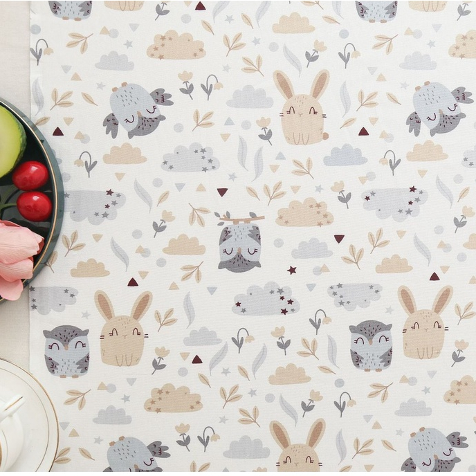 ผ้าคอตตอน 100% ทอทวิล ผ้าเมตร  ลายการ์ตูน นกฮูก หมี เทดดี้ กราฟฟิค หน้ากว้าง 1.60 เมตร